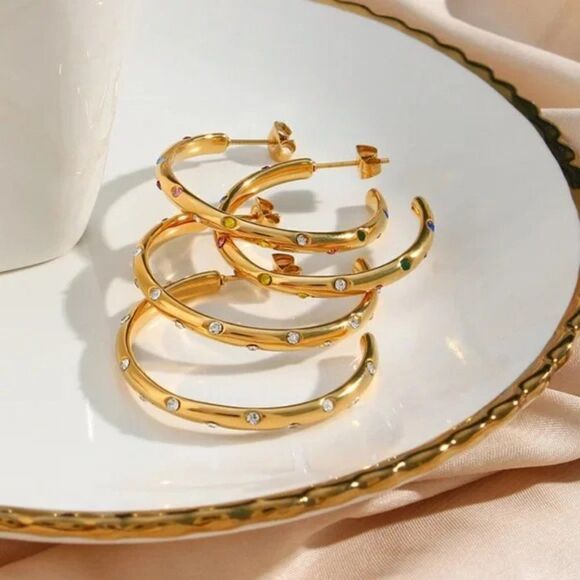 #45 ⭐️ New Classic Gold Plated Zircon Hoop Earrings - Picture 5 of 7